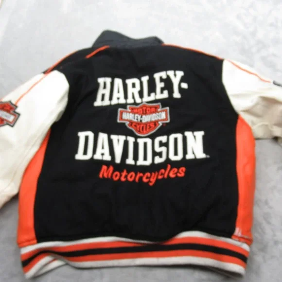 Harley Davidson‎ Jacket Youth Medium 12-14 Orange Wool Varsity Reversible READ